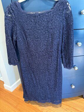 Navy blue lace knee length dress